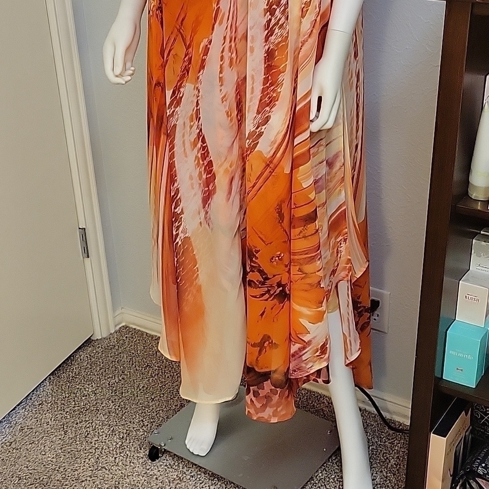 Ashley STEWART Chiffon Abstract Layered Maxi Camisole Bardot Tiki Slip Dress - Picture 4 of 12